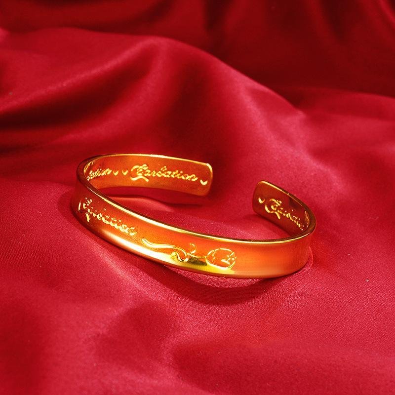 24K gold women rose pattern open bracelet-zachics
