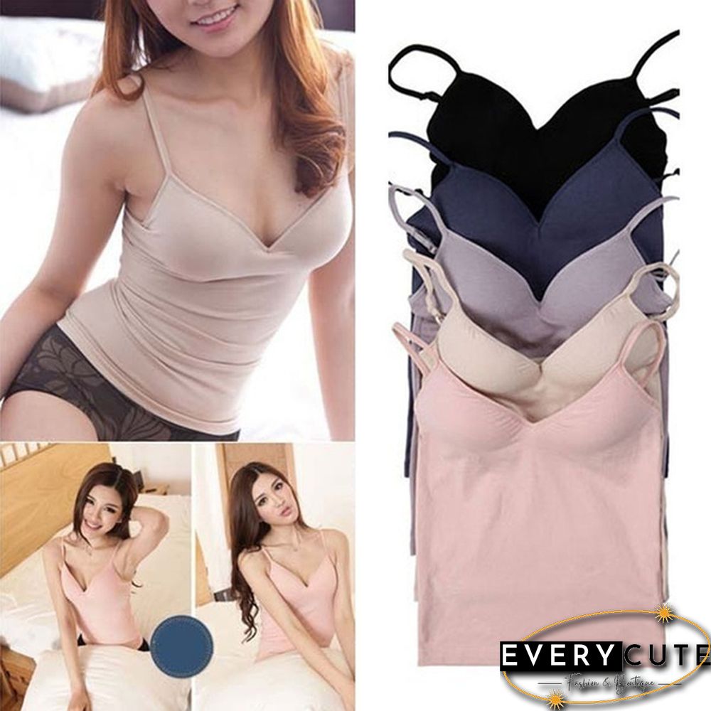 Womens Padded Bra Tops V Neck Camisole Straps Push Up Bra Vest Tank