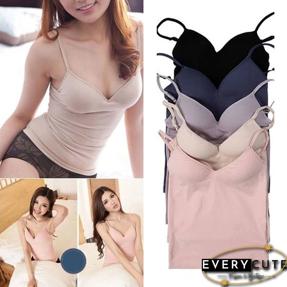Womens Padded Bra Tops V Neck Camisole Straps Push Up Bra Vest Tank