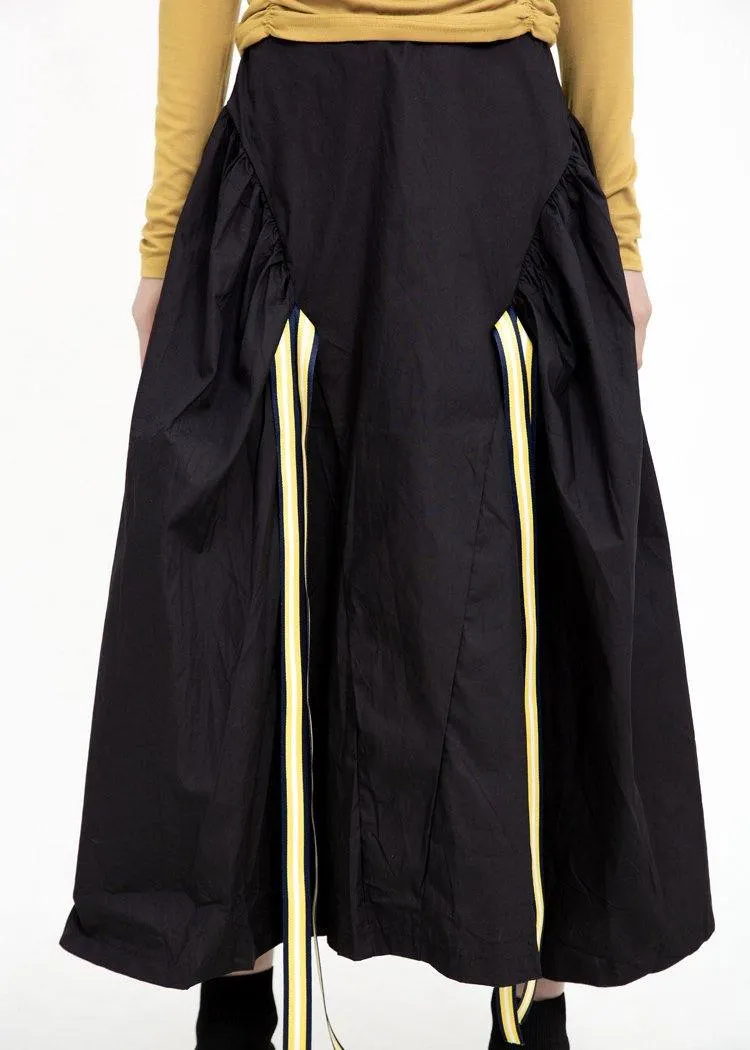 Organic black cotton quilting skirt high waist Traveling patchwork maxi skirts