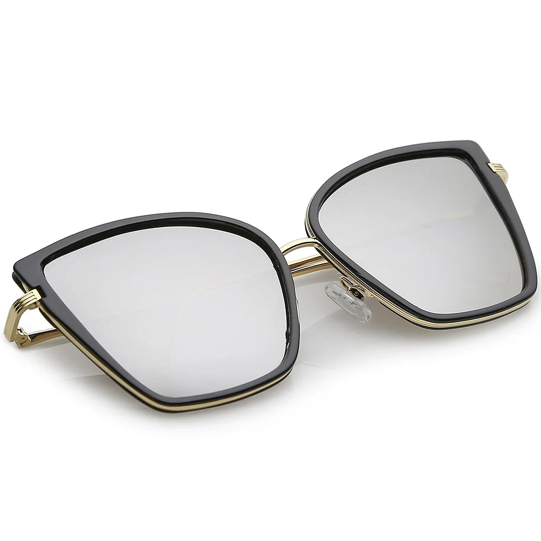 Women's Oversize Cat Eye glasses With Slim Arms Colored Mirror Lens 56mm