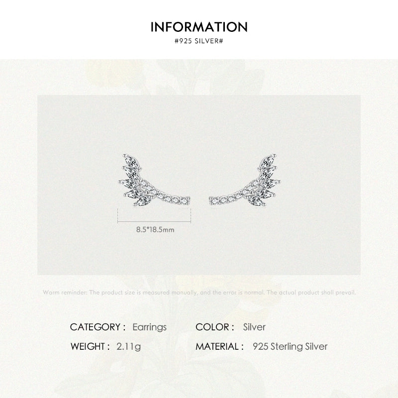 1 Pair 925 Sterling Silver Zircon Leaf Ear Studs