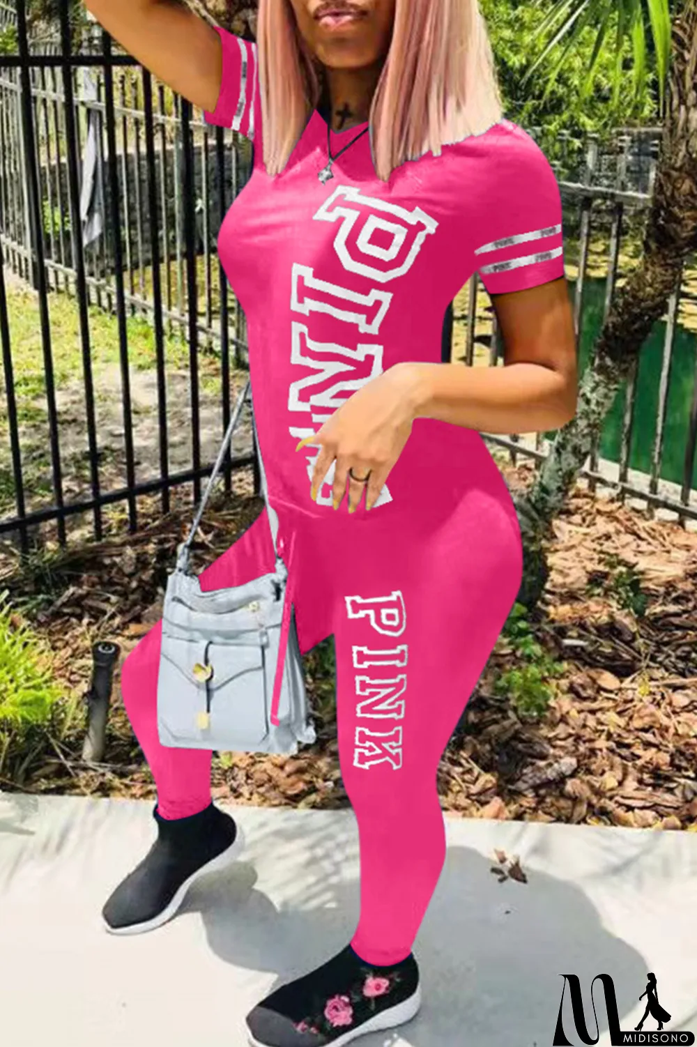 MidiSono - Green Casual Patchwork Letter O Neck Short Sleeve Two Pieces