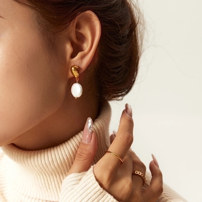 1 Pair Elegant Geometric Inlay 304 Stainless Steel Pearl Zircon Earrings