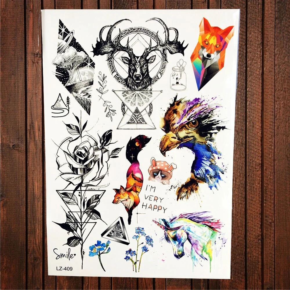 Sdrawing Red Rose Flower Temporary Tattoo Stickers Women Body Art Tattoo Arm Sleeve 21x15CM Large Fake Flash Waterproof Tatoo Henna