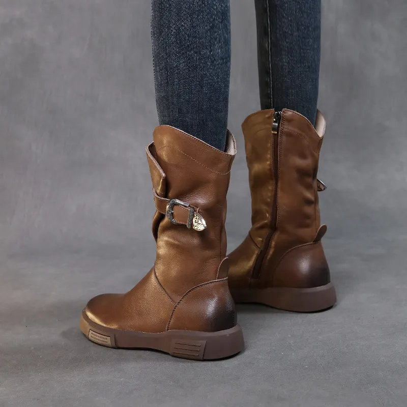 Yyvonne Martin Boots Flat Bottom Middle Knight Boots New Vintage V-Port Side Zipper Slim Single Boots