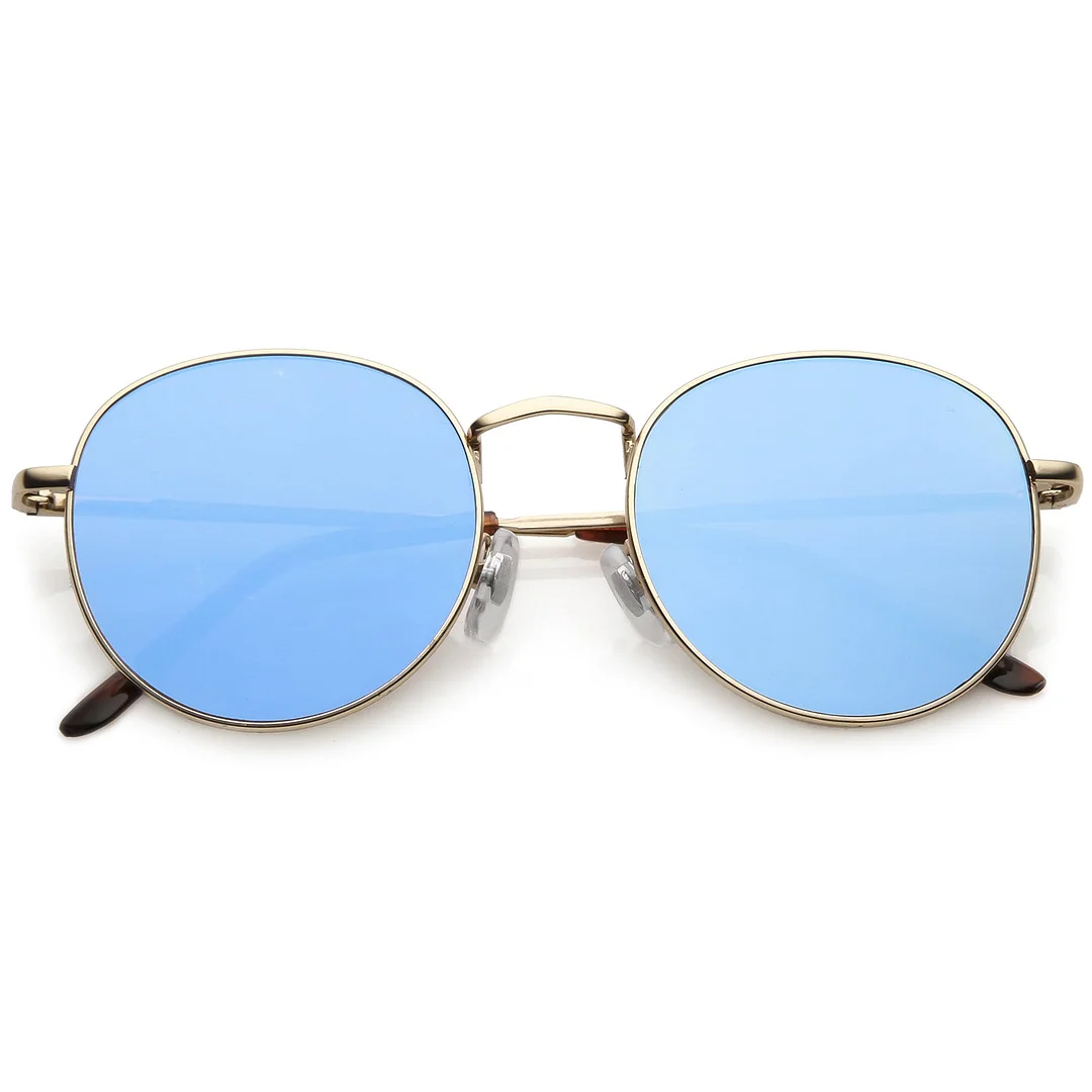 Classic Slim Metal Round glasses With Color Mirrored Flat Lens 50mm