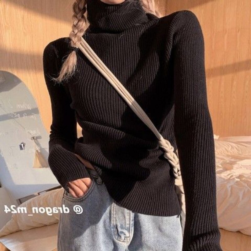 Toloer Winter Pullover Women Turtleneck Sweaters Casual Soft Heaps Collar Knit Sweater Women 2022 Basic Tops Warm Jumper 23797