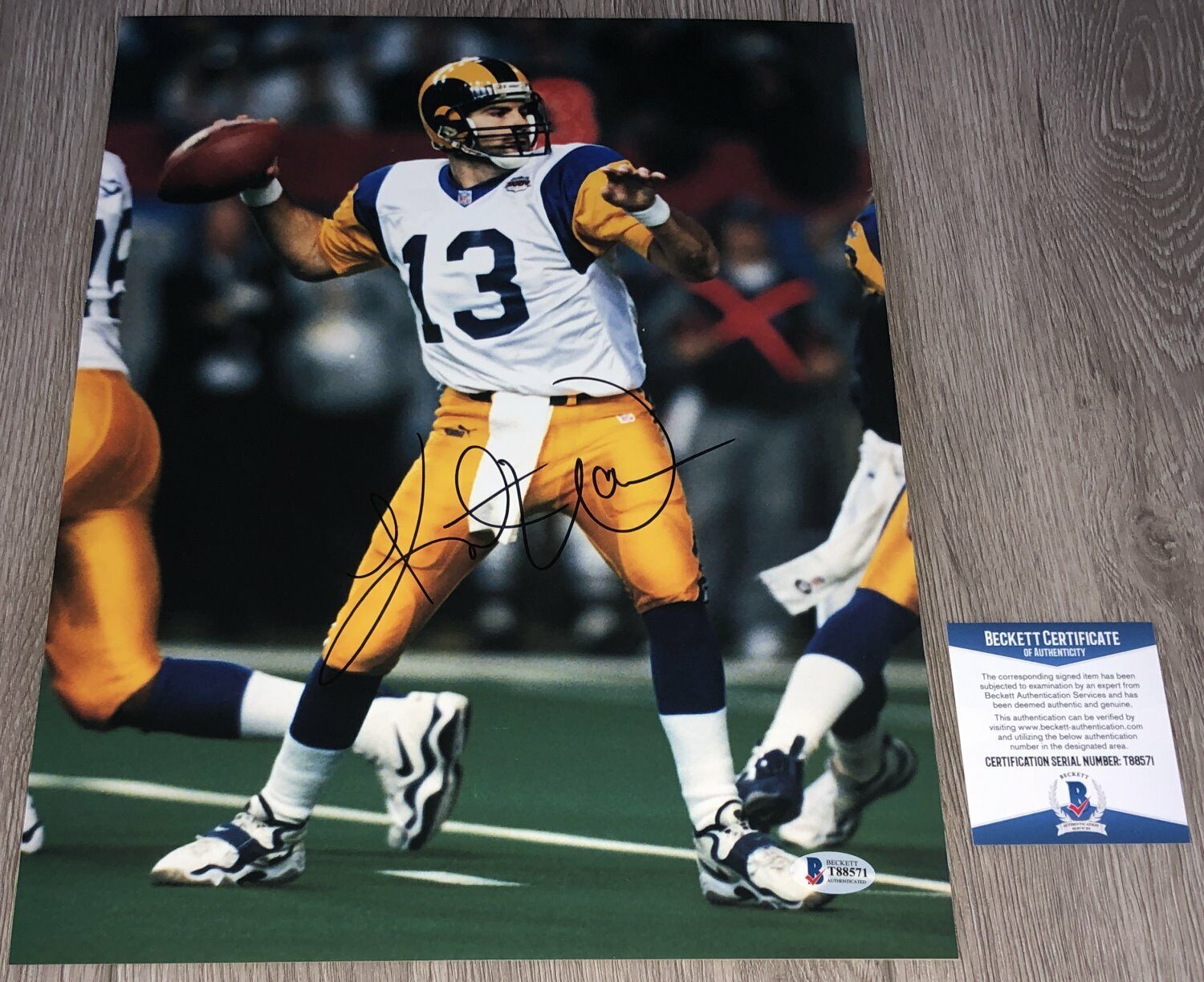 KURT WARNER SIGNED ST. LOUIS RAMS CARDINALS 11x14 Photo Poster painting w/EXACT PROOF & BAS COA