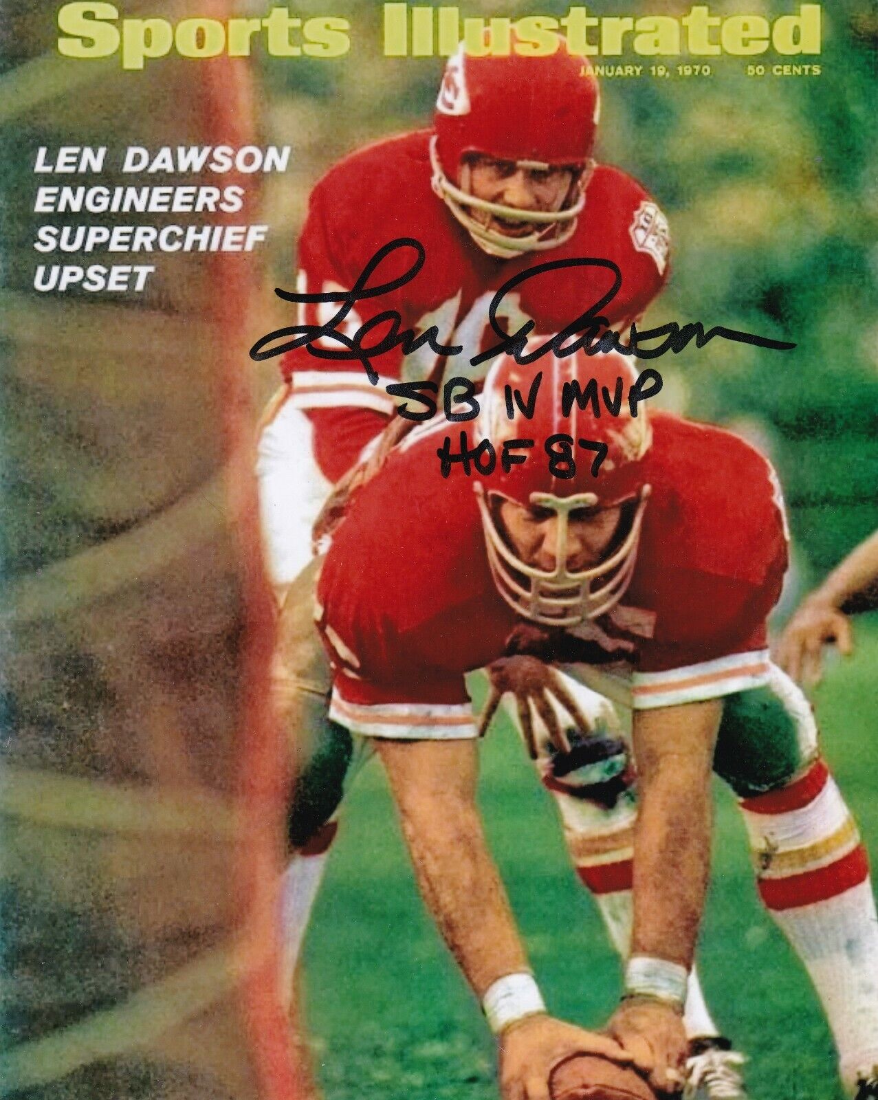 LEN DAWSON KANSAS CITY CHIEFS SB IV MVP SPORTS ILLUSTRATED COVER SIGNED 8x10