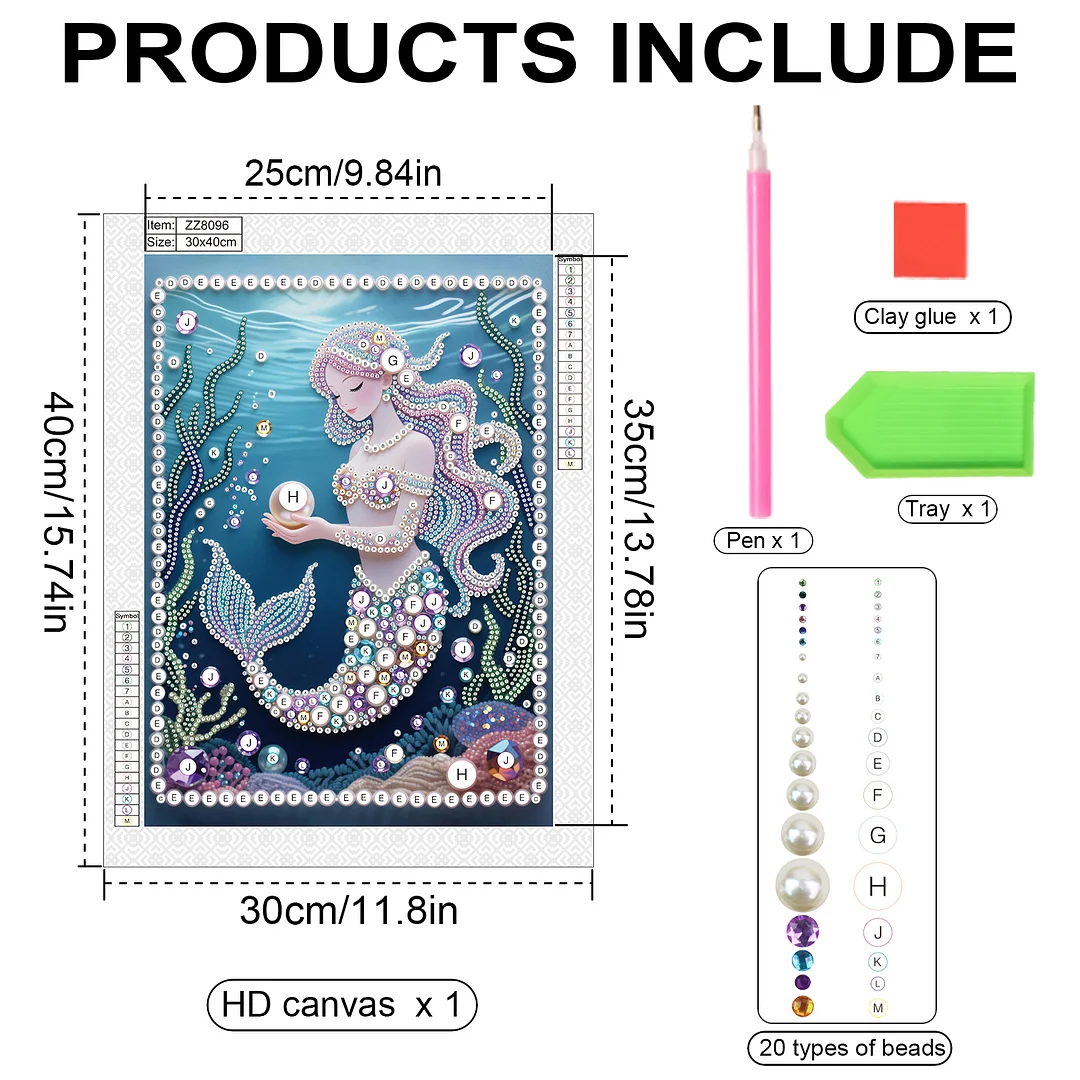Blue Mermaid DIY Partial Diamond Pearl Painting Art Kits 30x40cm Special Shape Pearl Gem Paintings Picture Arts Craft for Adults Beginners Home Wall Decor