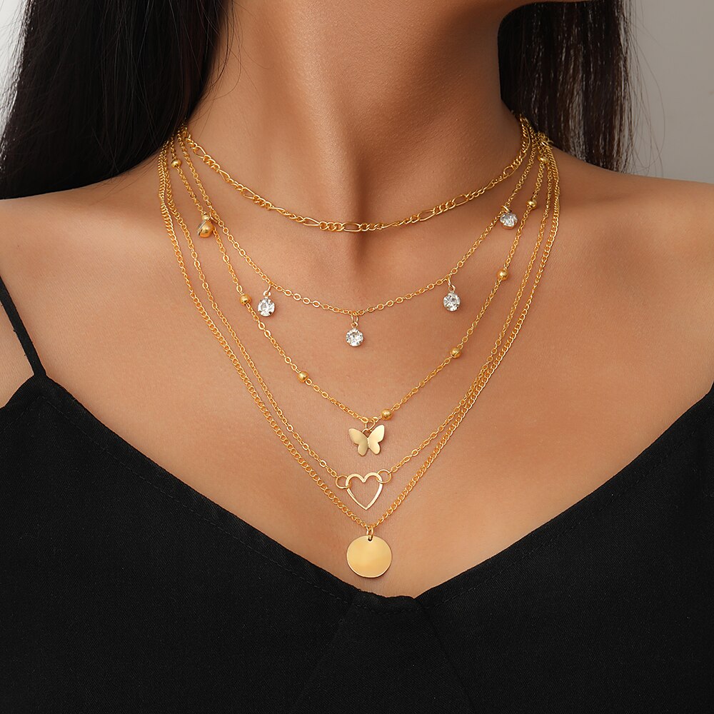 5Pcs/Set Women and Jewelry Classic Butterfly Love Necklaces 2023 New Collar Chain Light Luxury Small Pendant Neckchain