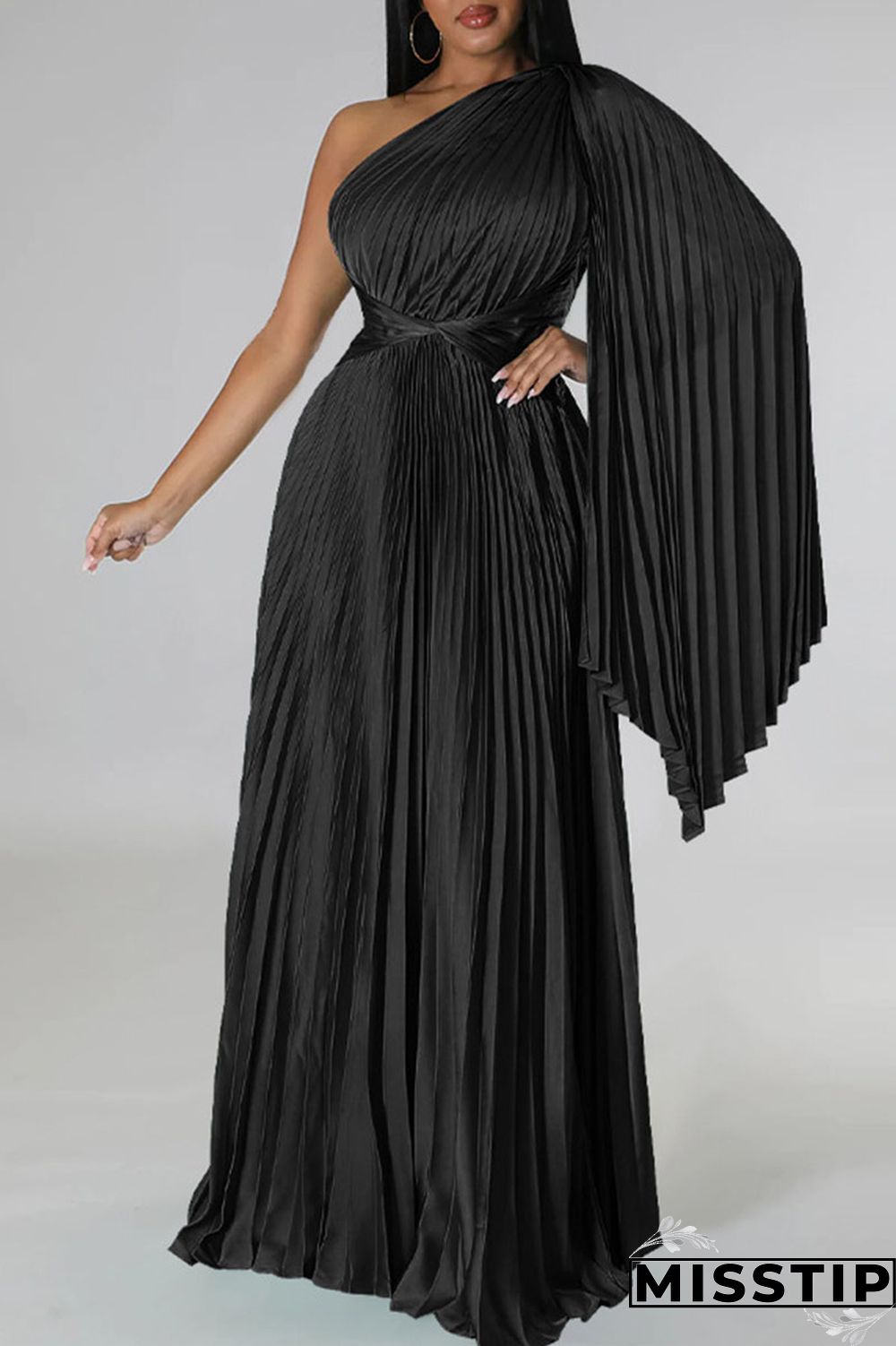 Colorful Blue Elegant Solid Patchwork Fold Oblique Collar Straight Dresses