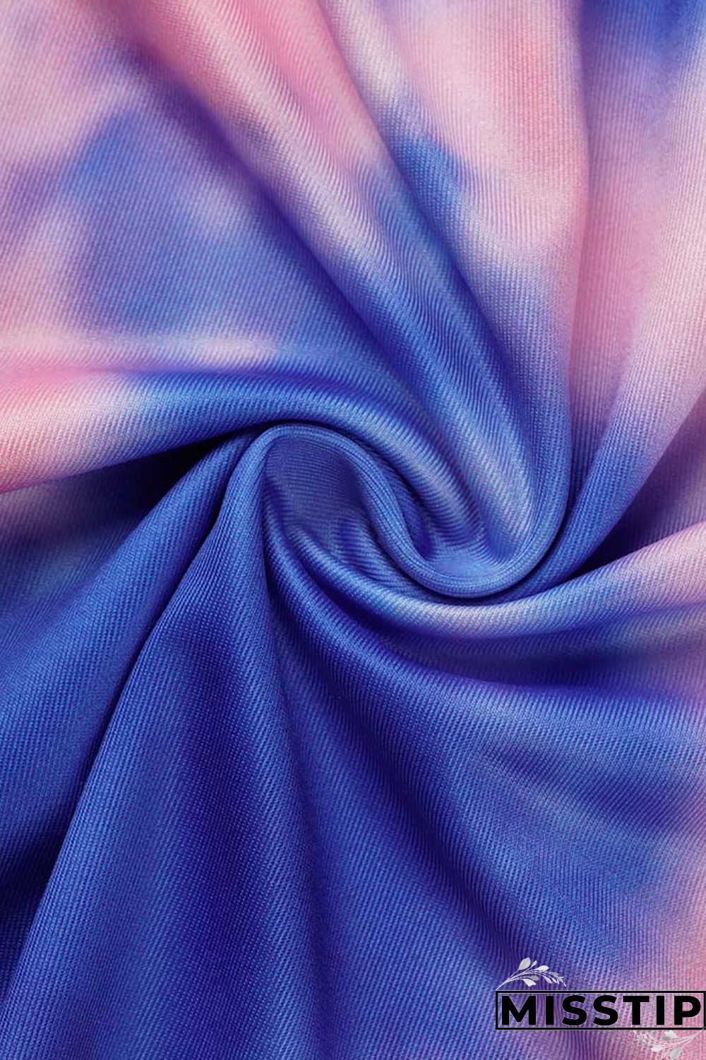 Deep Blue Casual Print Tie-dye O Neck Long Sleeve Two Pieces