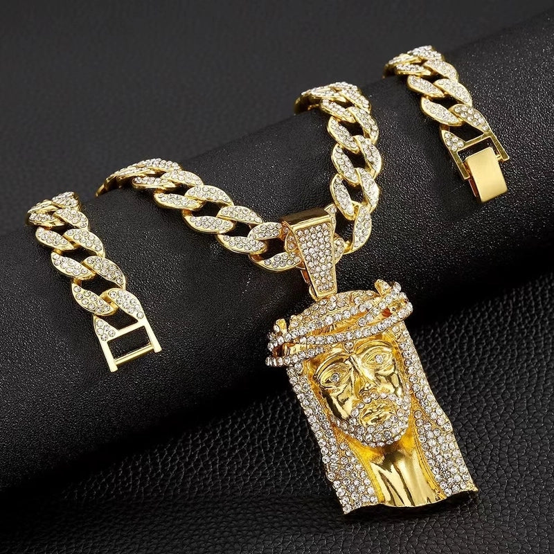 Hip-Hop Rock Cool Style Human Face Alloy Rhinestones Men’s Pendant Necklace