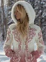 Bohemian Style Plant Flower Pattern Women's Winter Warm Knitted Sweater Coat