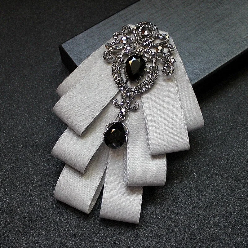 Luxury Black Rhinestone Handmade Bow Tie Men's Wedding Groomsman High-end British Boy Business Suit Shirt Bowtie Set