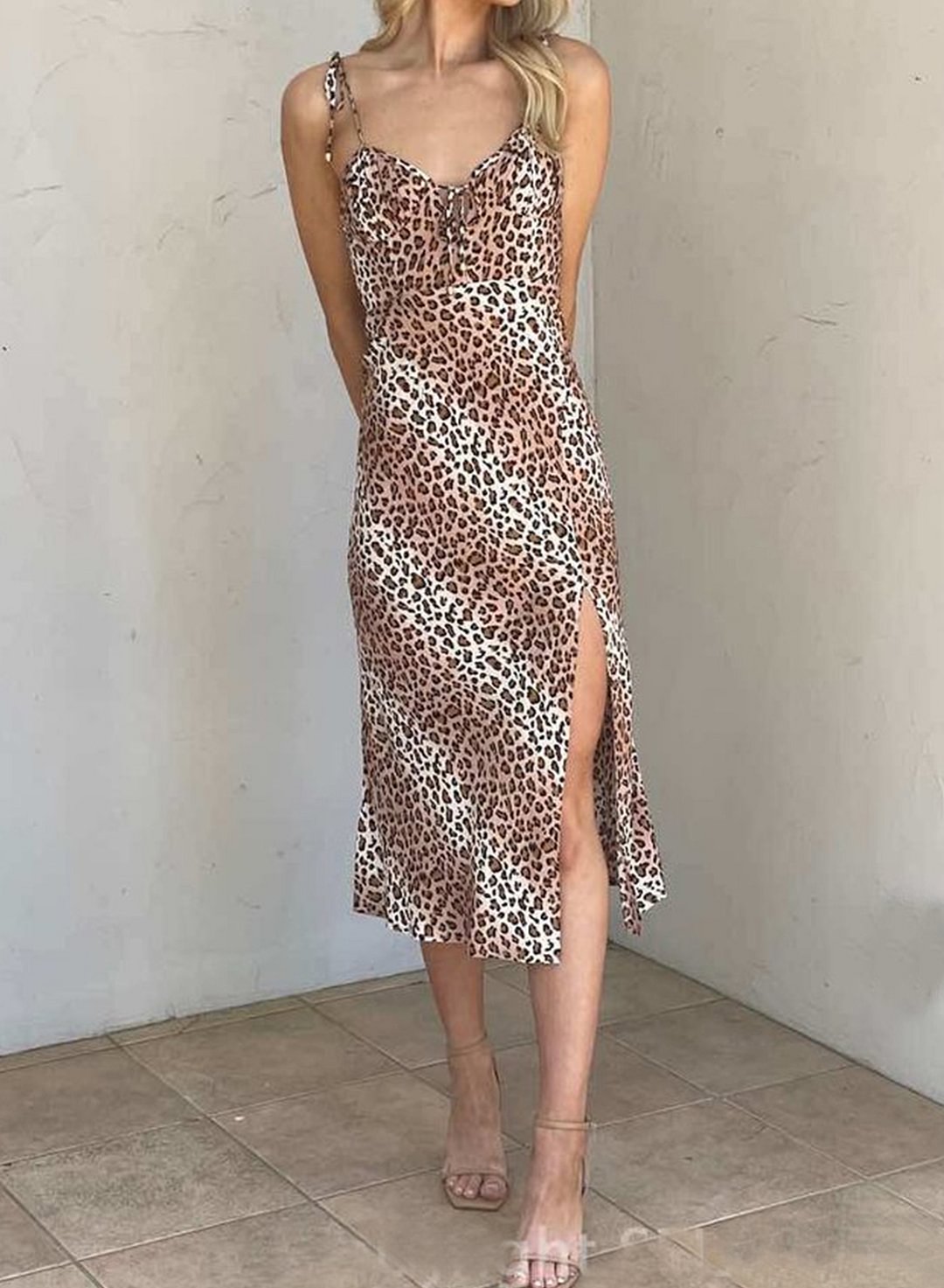 Women's Dresses Leopard Cami High Split Midi Dress