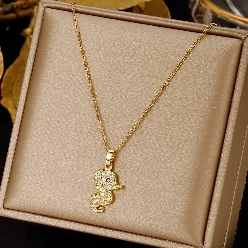 3 Pieces Elegant Minimalist Leaf Four Leaf Clover Insect Stainless Steel Plating Inlay Zircon Pendant Necklace