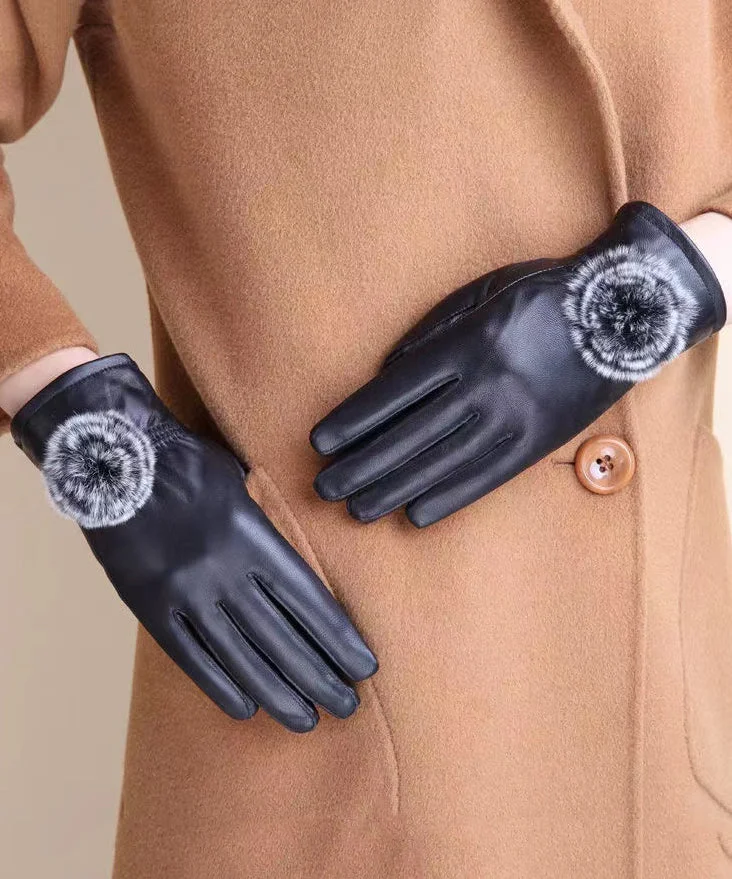 Boutique Winter Black Warm Sheepskin Gloves