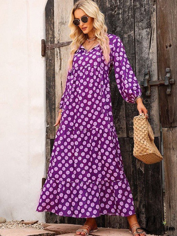 Polka Dot Print Purple Long Skirt With Versatile Styling