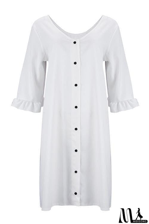 MidiSono - Button V Neck Loose Dress
