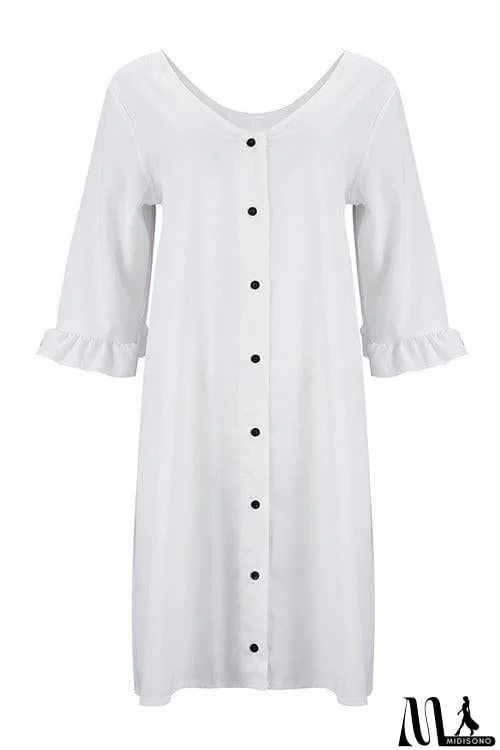 MidiSono - Button V Neck Loose Dress