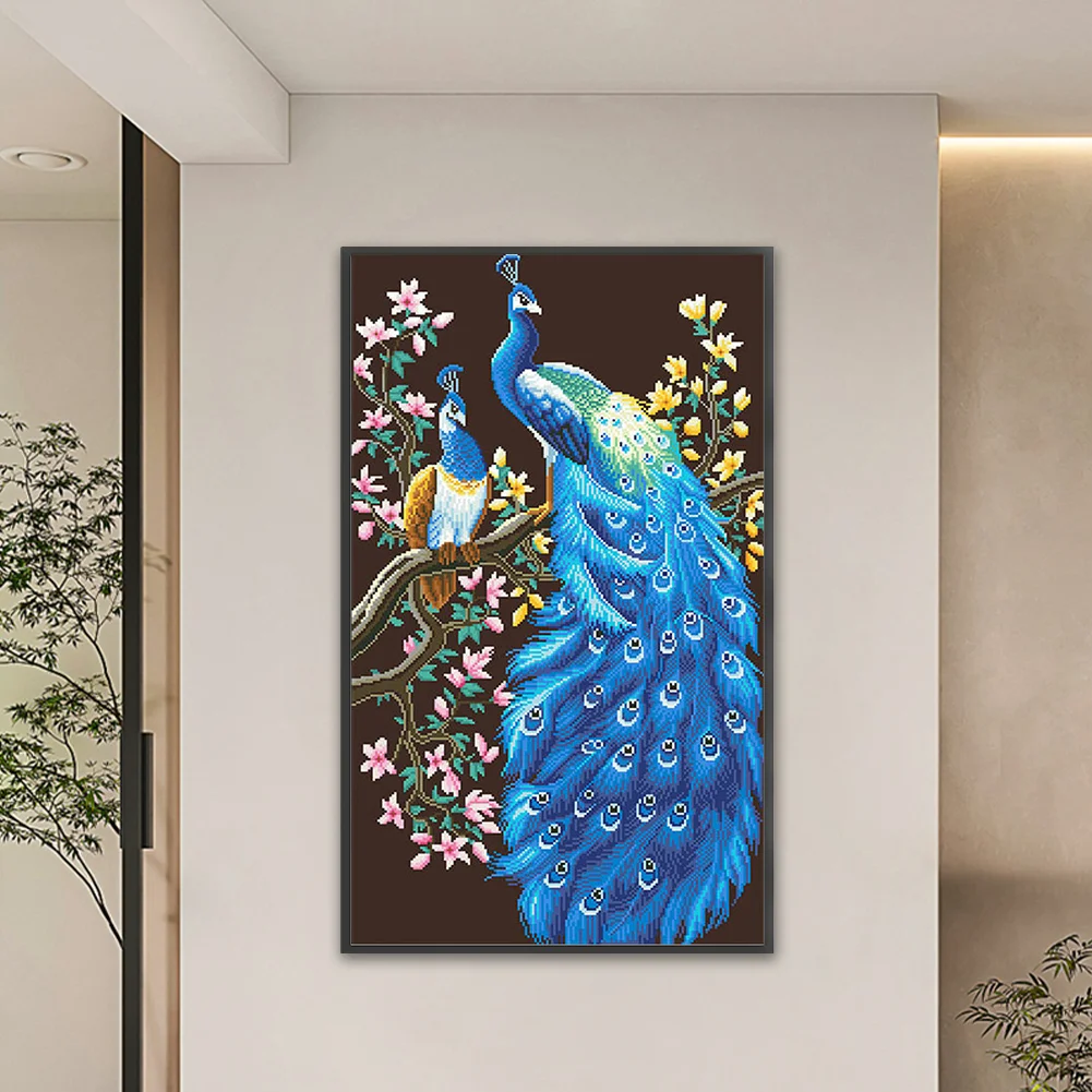 9CT Full Cross Stitch Bead Embroidery - Peacock(Canvas|45*78CM)