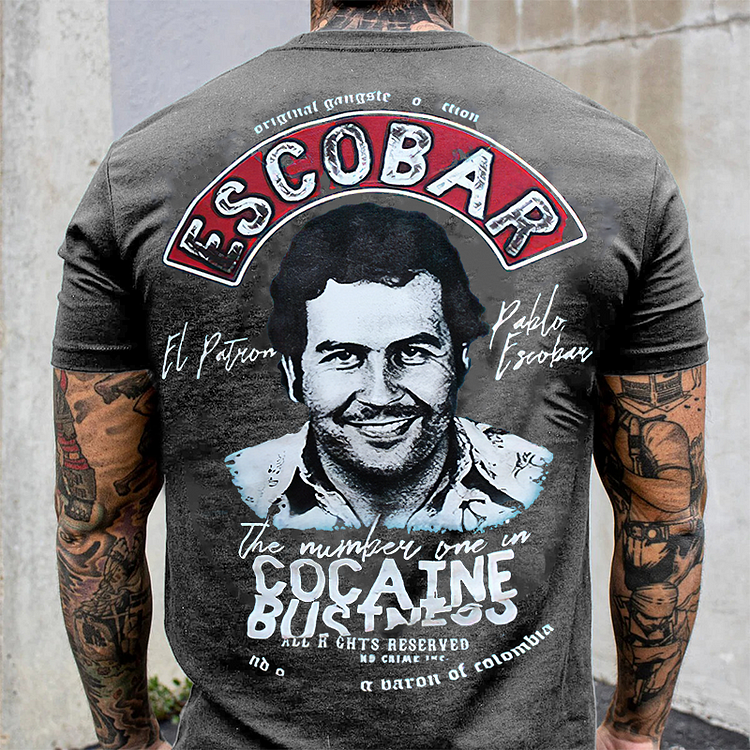 Escobar cocaine drug lord portrait printed fitness T-shirt