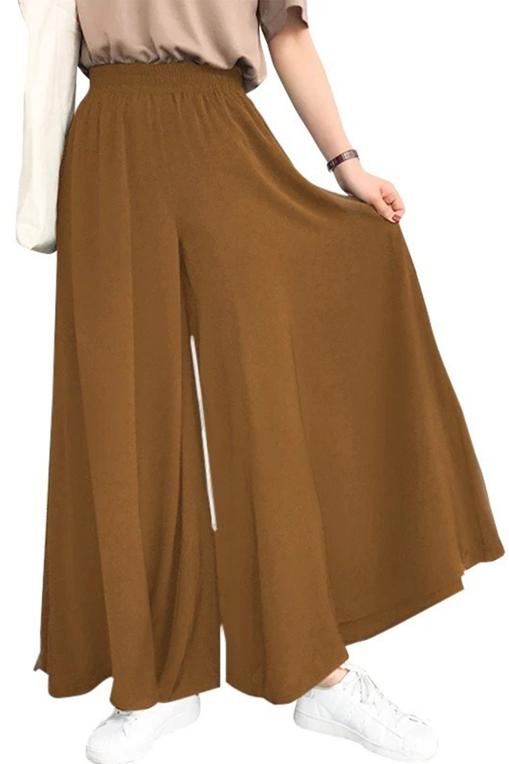 Plus Size Casual Black Elastic High Rise Wide Leg Pants 2024 - Flycurvy 