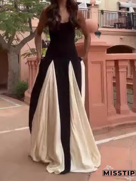 Summer Fashion Contrast Color Patchwork Strap Dress