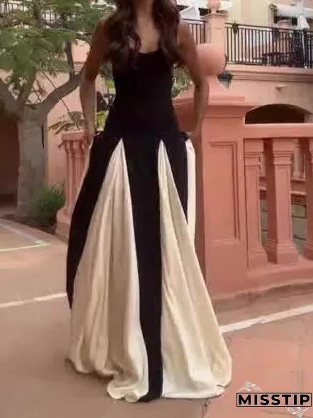 Summer Fashion Contrast Color Patchwork Strap Dress