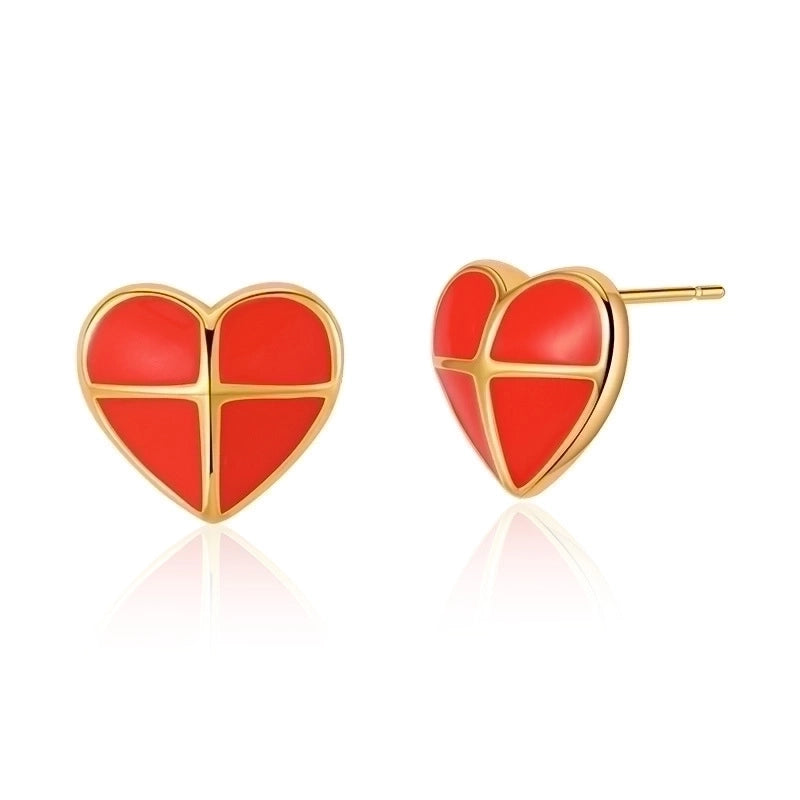 1 Pair Retro Sweet Triangle Devil’s Eye Heart Shape Enamel Plating Inlay Copper Zircon 18k Gold Plated Ear Studs