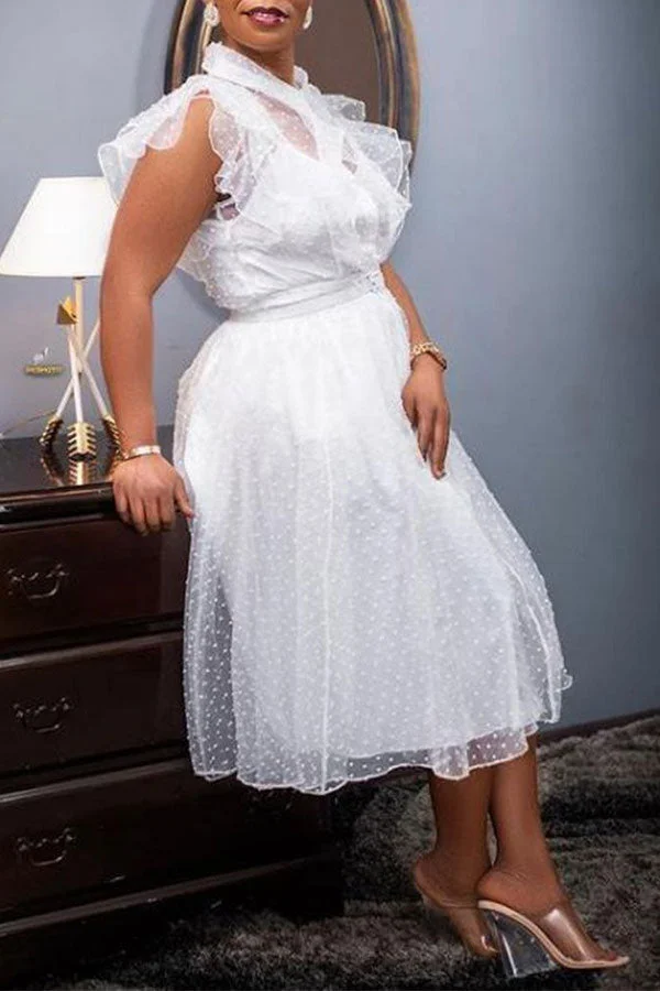 Polka Dot Girly Ruffle Midi Dress