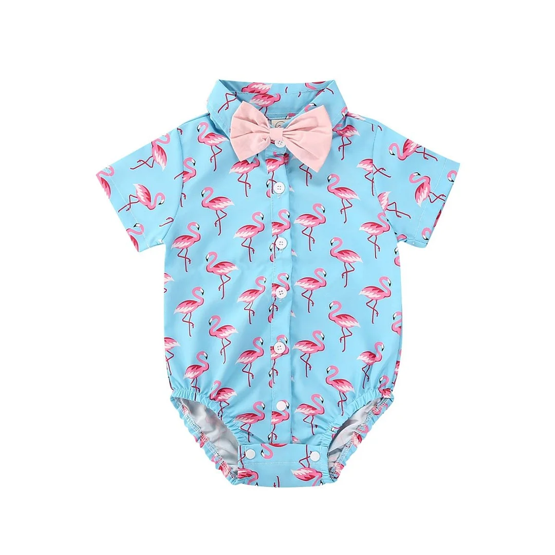 2020 Baby Summer Clothes Infant Newborn Baby Boy Bowknot Tie Bodysuit Shortsleeve Flamingo Dinosaur Pineapple Gentleman Jumpsuit