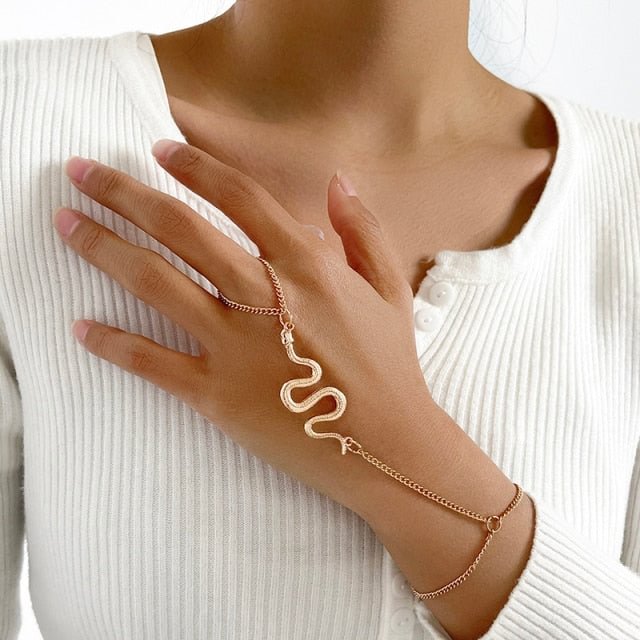 YOY-Finger Ring Gold Snake Wrist Chain For Women