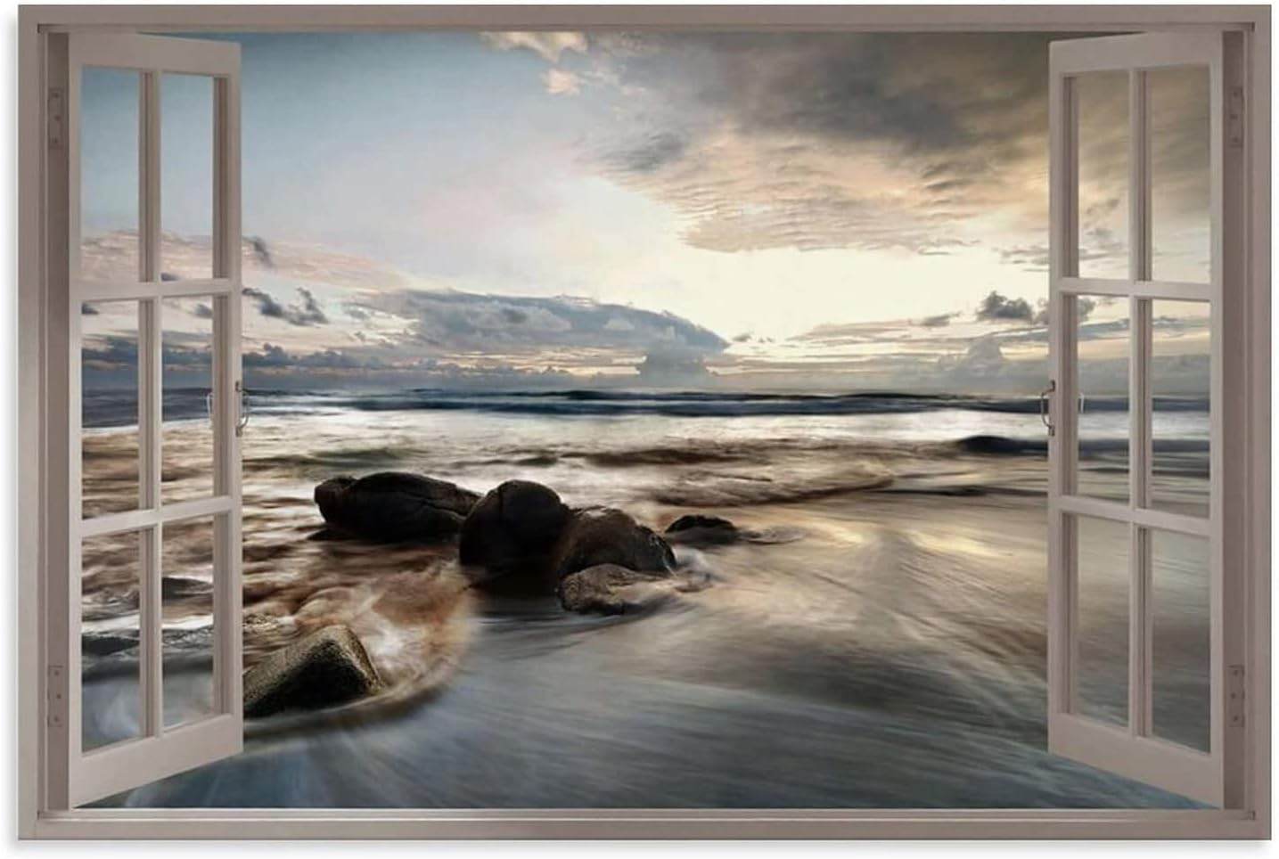 Open Window Beach with Remote Sunset Vintage Abstract Oil Painting Room Aesthetic Art Poster Living Canvas Painting Wall Art Poster for Bedroom Living Room Decor 12x08inch(30x20cm) Unframe-style 12x08inch(30x20cm)