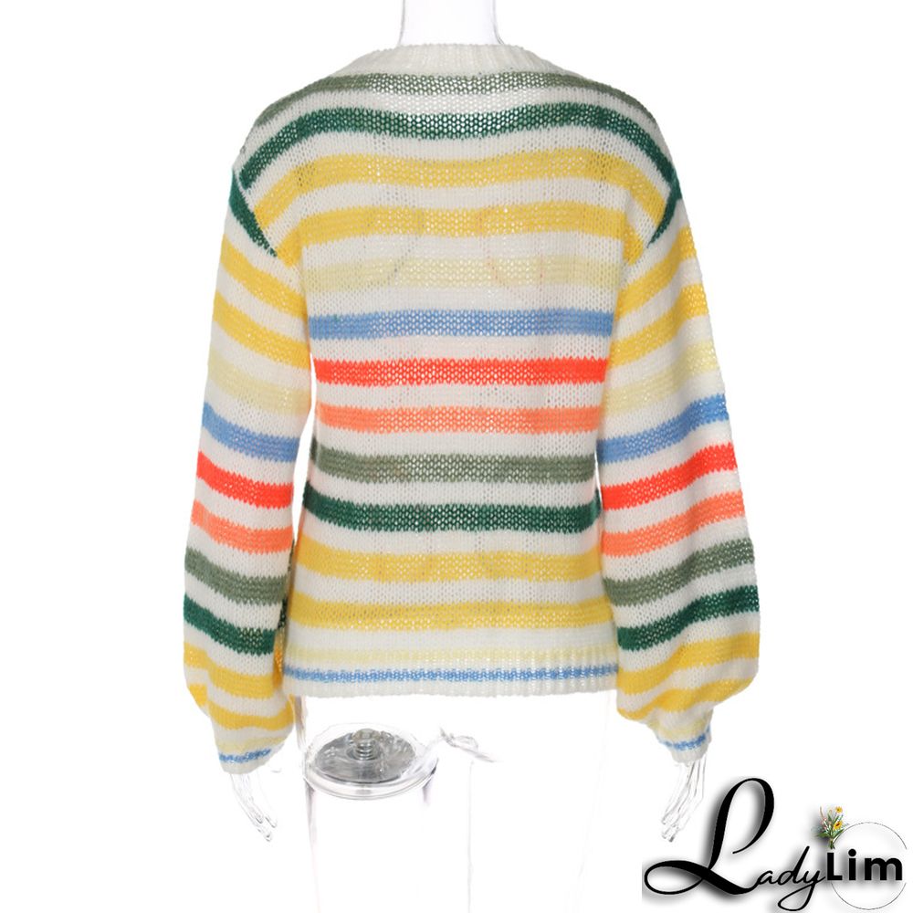 Women's Autumn Contrasting Striped Sweater Women's Loose Pullover Knitting Shirt