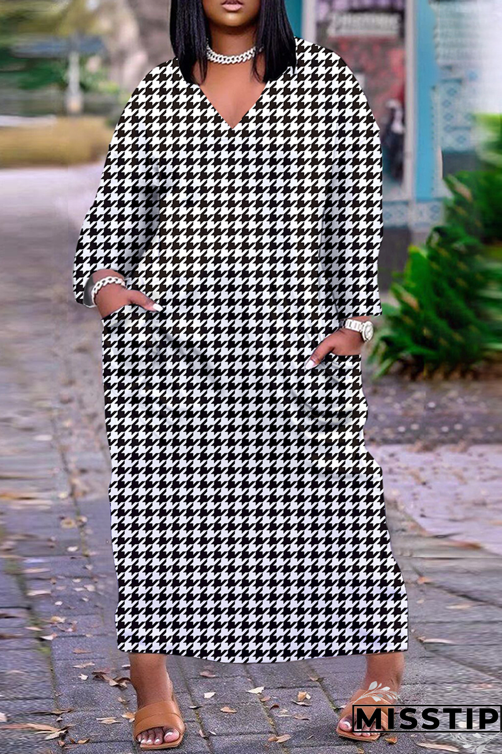 Blue Casual Print Patchwork V Neck Straight Dresses