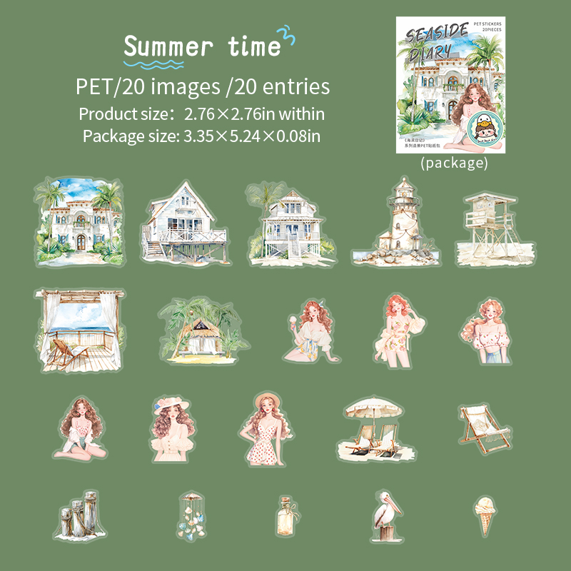 PET Sticker - Seaside Diary Series Vintage Sea House Character 