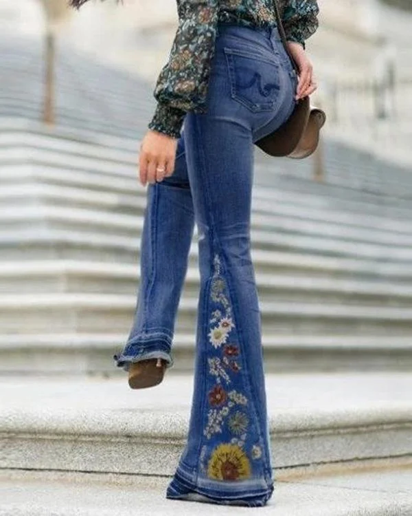 fashion embroidered stretchy bell bottoms jeans p119981