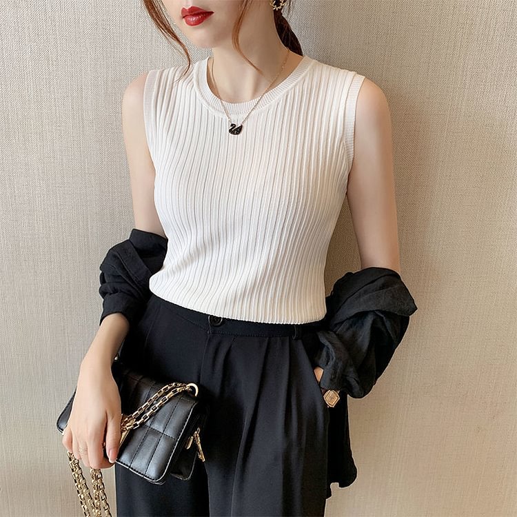 Knitted Vests Women Top O-Neck Solid Tank Blusas Mujer De Moda Spring Summer New Fashion Female Sleeveless Casual Thin Tops - Life is Beautiful for You - SheChoic