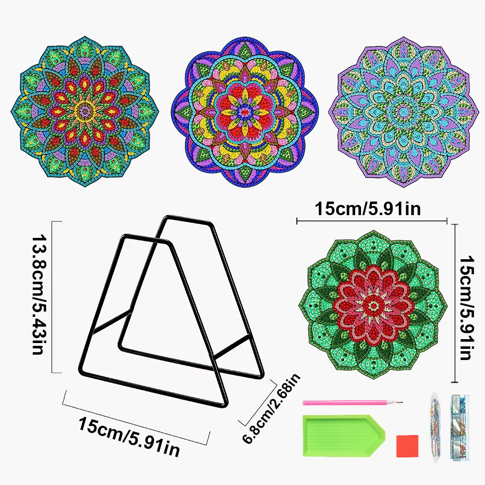 4Pcs Wooden Diamond Painting Placemats Round Diamond Art Table Mats (Mandala)