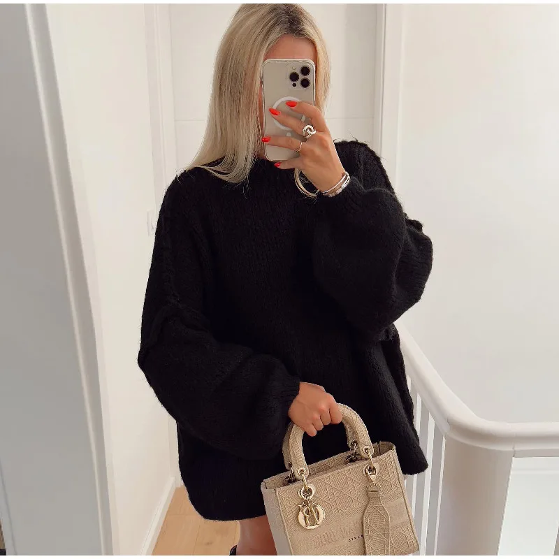 Ootddress Autumn 2025 Knit Sweater Pullover Female Loose Turtleneck Casual Patchwork Oversized Sweater Knitwear High Street Pullover