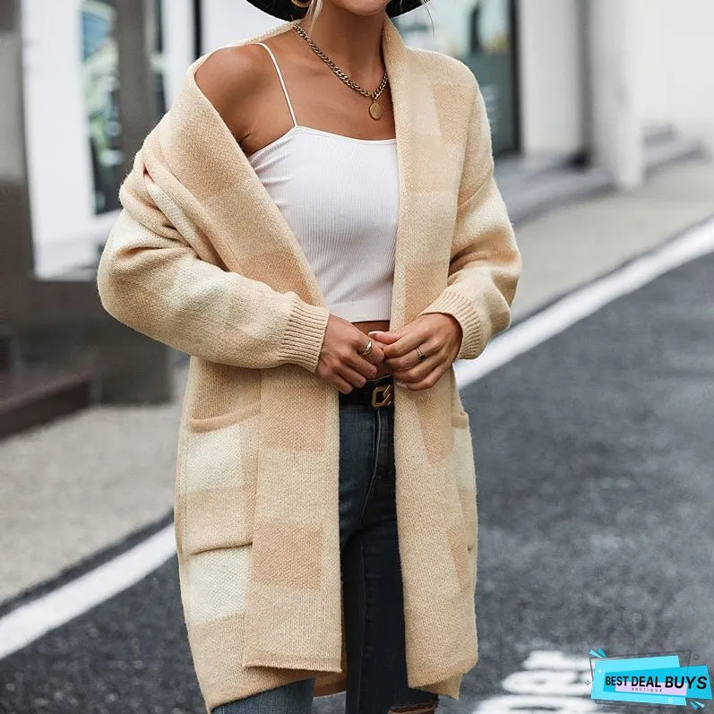 Casual Plaid Knitted Cardigan
