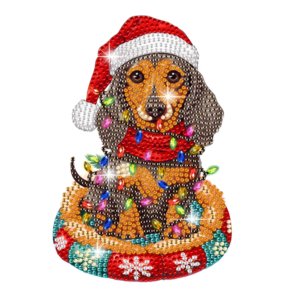 DIY Xmas Shaking Head Dachshund Acrylic Desktop Diamond Painting Art Kits for Kids