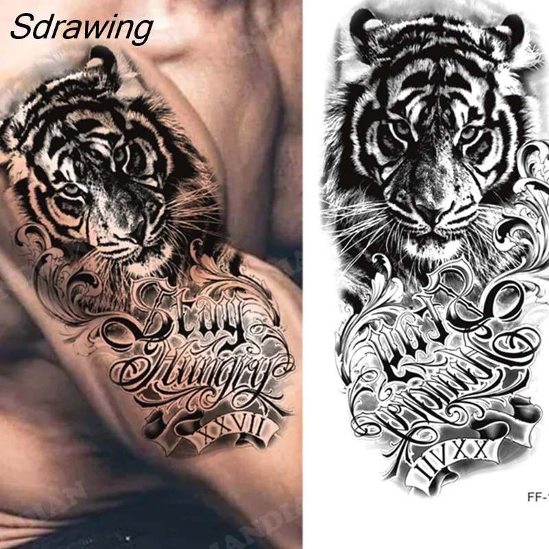 Sdrawing New Waterproof Temporary Tattoo Sticker Lion King Tiger Wolf Forest Mechanical Wild Boat Men Body Art Arm Fake Tatoo Women 328-0