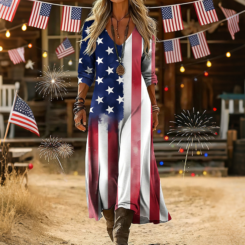  Women's Floral Independence Day Flag Art Print Dress Westsshops