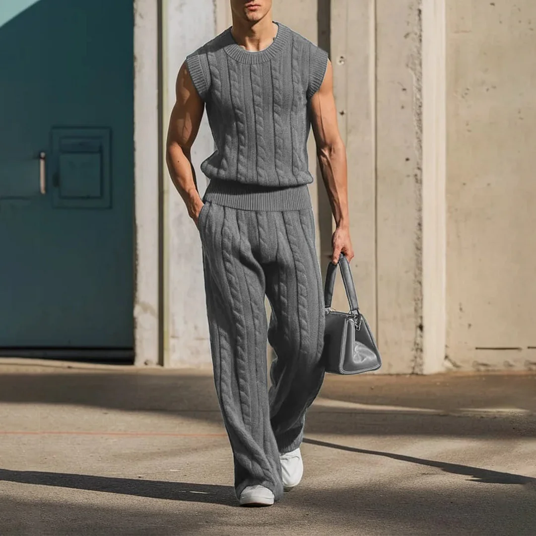 Men's Street Basic Round Neck Sleeveless Knitted Suit-inspireuse