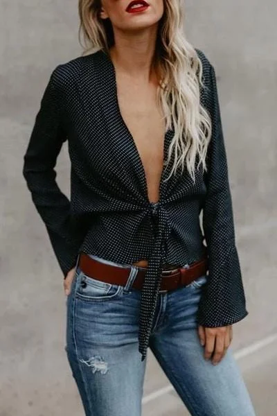 Fashion Trumpet Sleeve Polka Dot Shirt